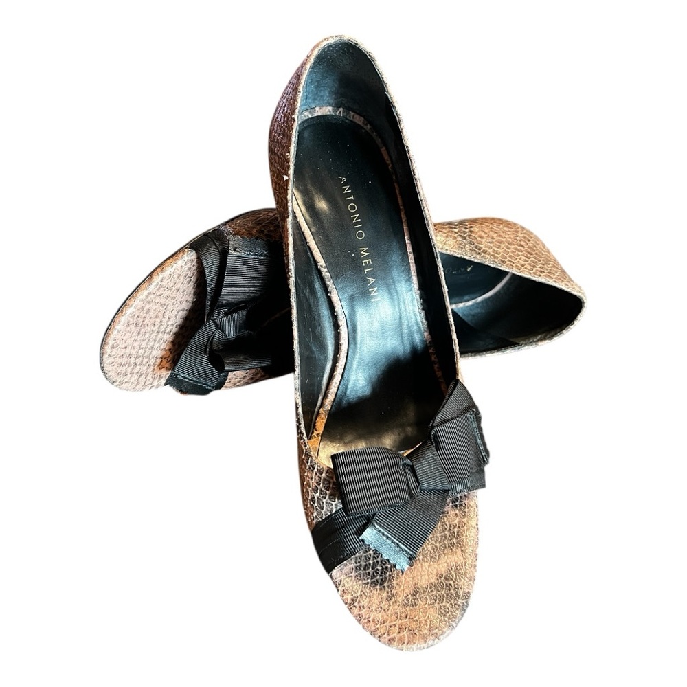 ANTONIO MELANI Brown and Black Snakeskin Heels